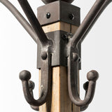 Black Metal And Wooden Coat Rack With Multiple Hooks - Homeroots