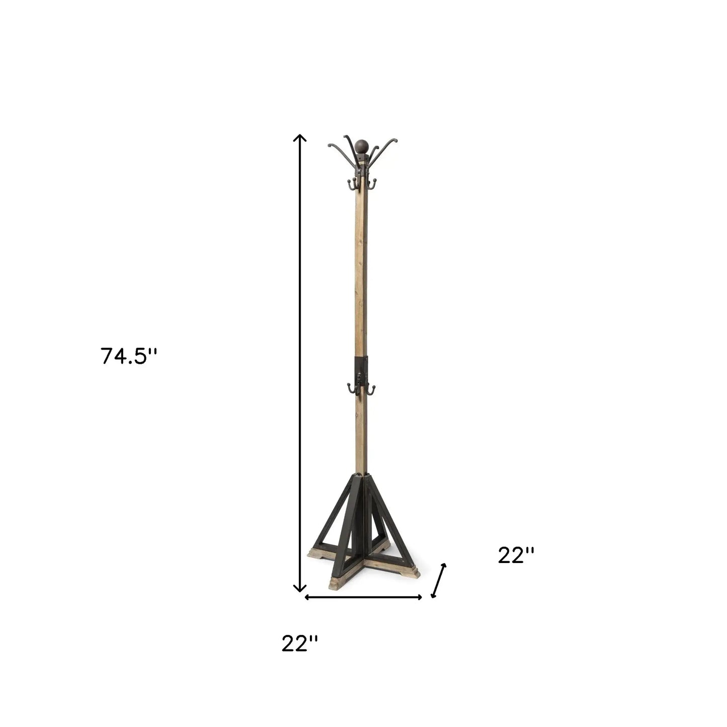 Black Metal And Wooden Coat Rack With Multiple Hooks - Homeroots - Flyclothing LLC