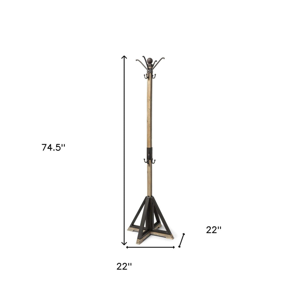 Black Metal And Wooden Coat Rack With Multiple Hooks - Homeroots - Flyclothing LLC
