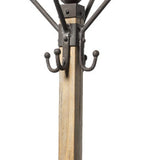 Black Metal And Wooden Coat Rack With Multiple Hooks - Homeroots