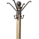Black Metal And Wooden Coat Rack With Multiple Hooks - Homeroots