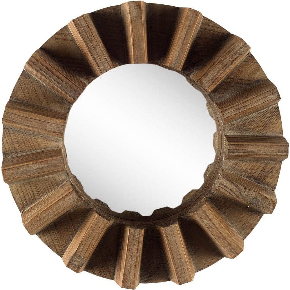 Sprocket 17" Round Walnut Finish Frame Wall Mirror - Homeroots - Flyclothing LLC