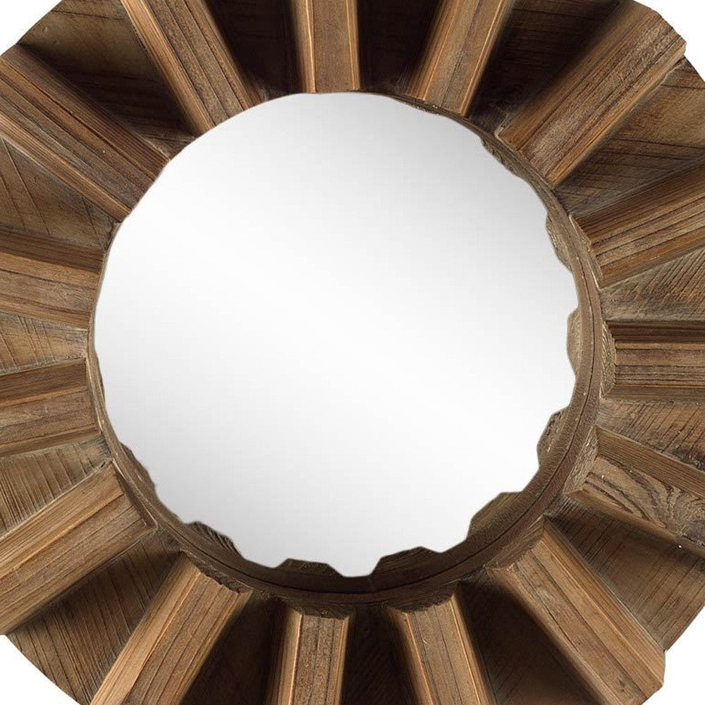 Sprocket 17" Round Walnut Finish Frame Wall Mirror - Homeroots - Flyclothing LLC