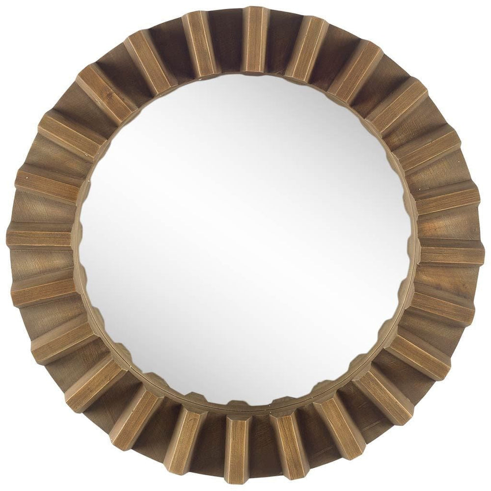 26" Round Brown Wood Frame Wall Mirror - Homeroots - Flyclothing LLC
