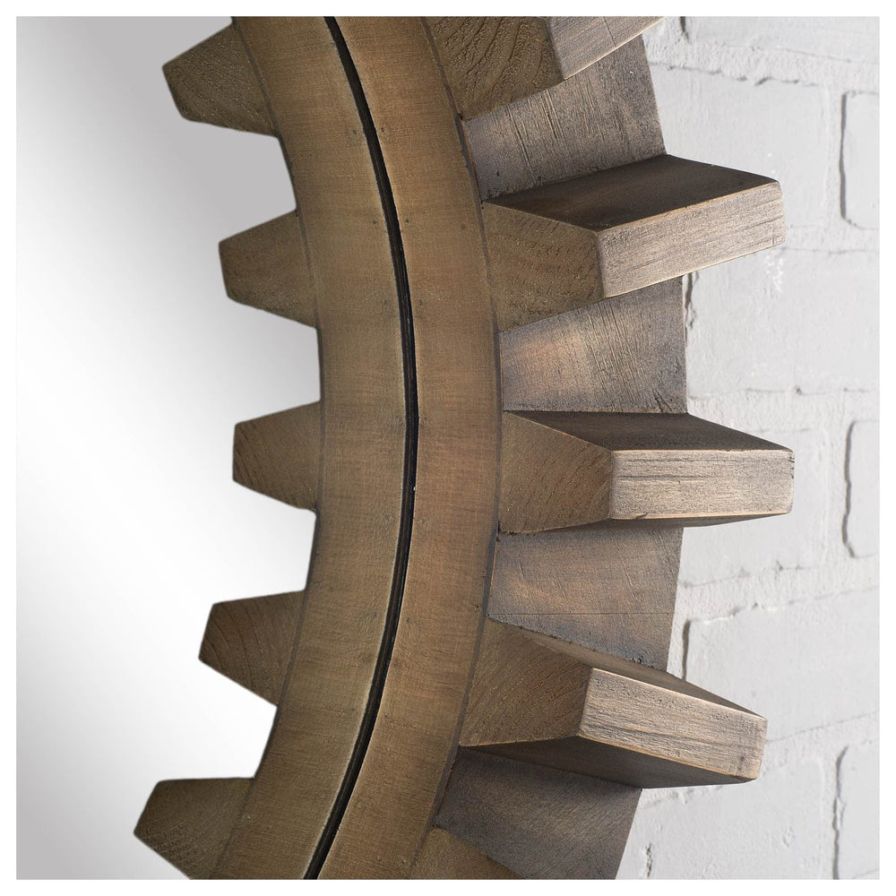 26" Round Brown Wood Frame Wall Mirror - Homeroots - Flyclothing LLC