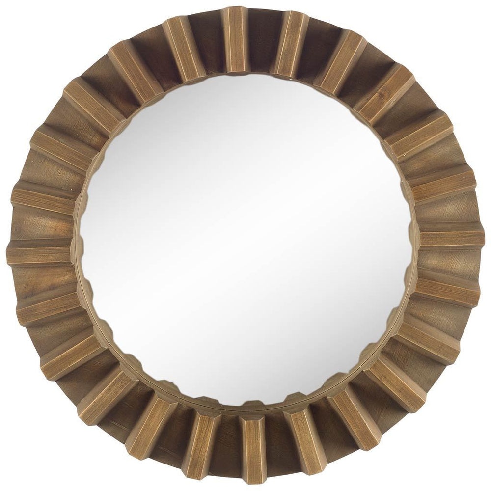 26" Round Brown Wood Frame Wall Mirror - Homeroots - Flyclothing LLC
