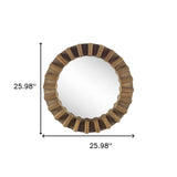 26" Round Brown Wood Frame Wall Mirror - Homeroots - Flyclothing LLC