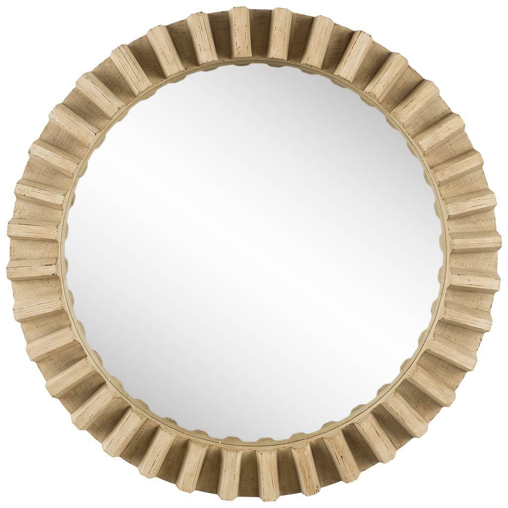35" Round Natural Brown Wood Frame Wall Mirror - Homeroots - Flyclothing LLC