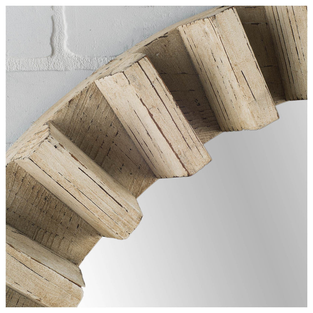 35" Round Natural Brown Wood Frame Wall Mirror - Homeroots - Flyclothing LLC