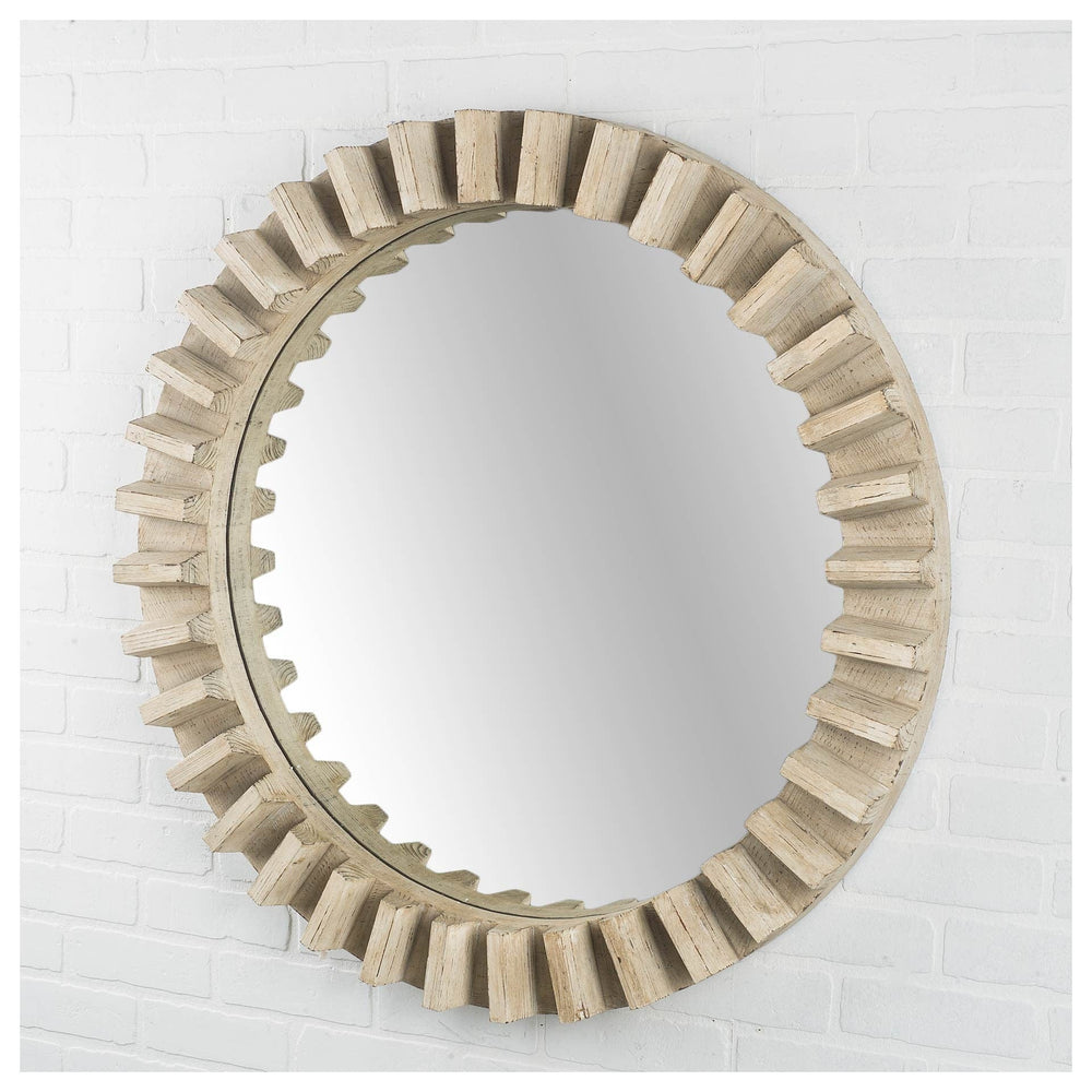 35" Round Natural Brown Wood Frame Wall Mirror - Homeroots - Flyclothing LLC