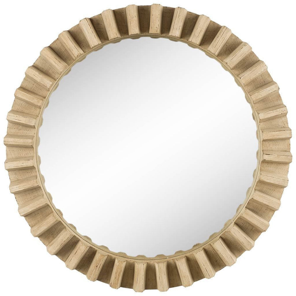35" Round Natural Brown Wood Frame Wall Mirror - Homeroots - Flyclothing LLC