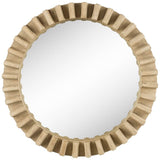 35" Round Natural Brown Wood Frame Wall Mirror - Homeroots