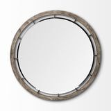 46" Round Brown Wood Frame Wall Mirror - Homeroots