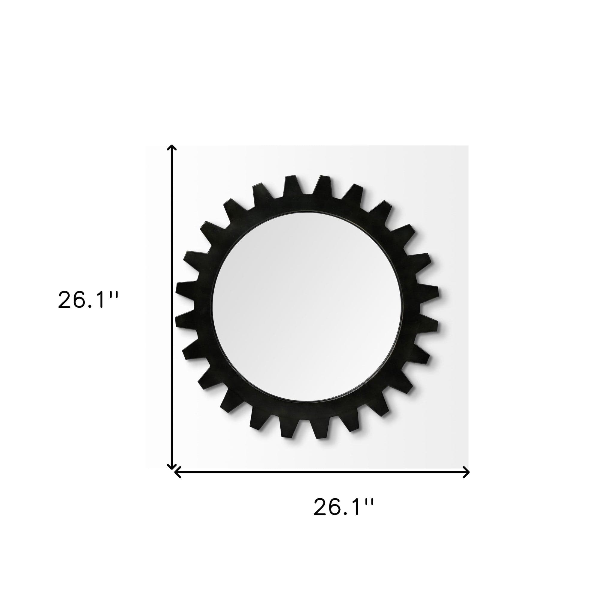26" Black Cog Round Metal Frame Wall Mirror - Homeroots - Flyclothing LLC