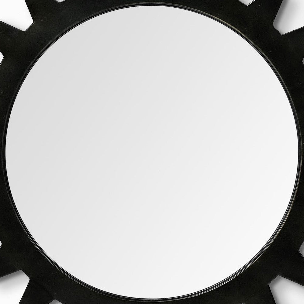 26" Black Cog Round Metal Frame Wall Mirror