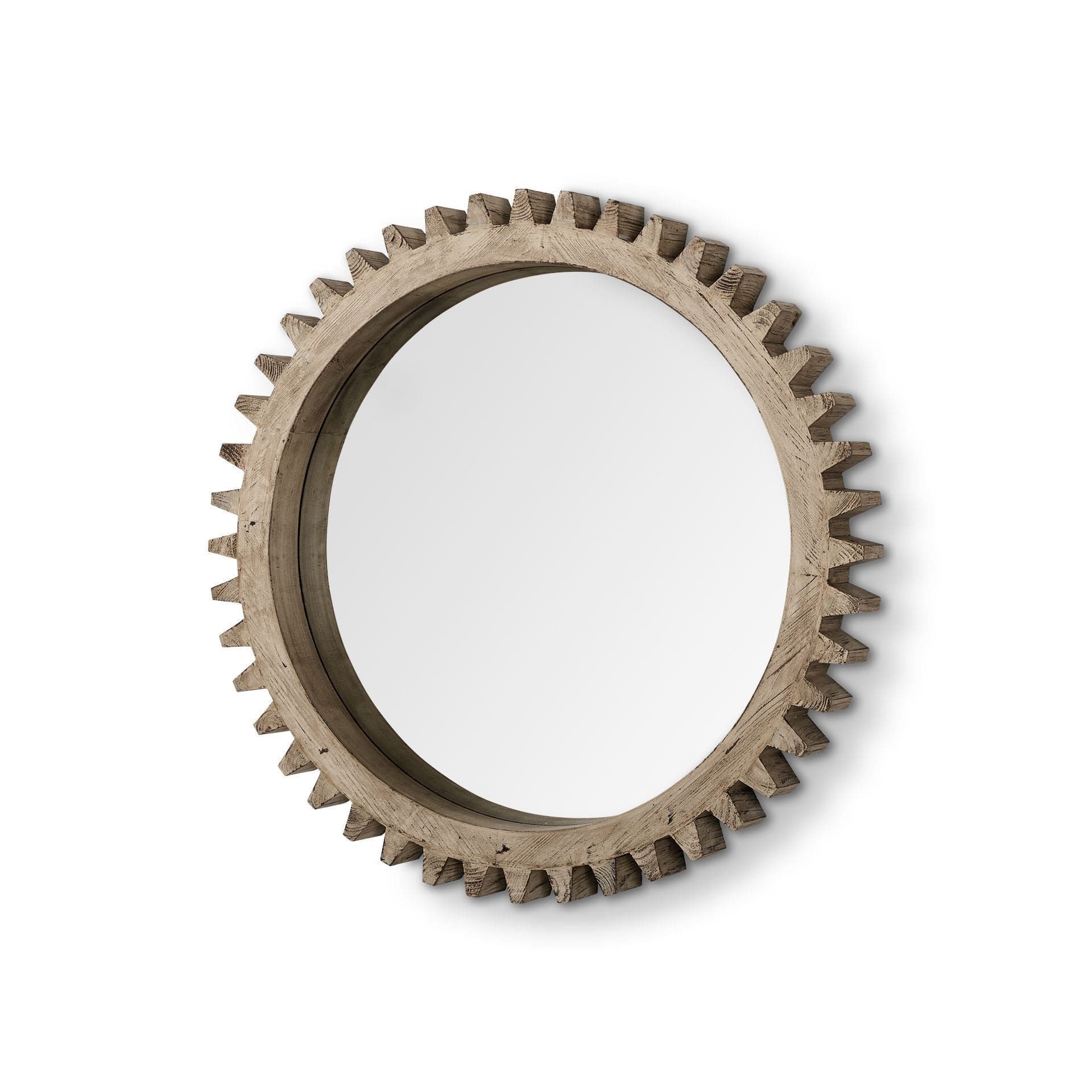 35" Round Natural Wood Frame Wall Mirror - Homeroots