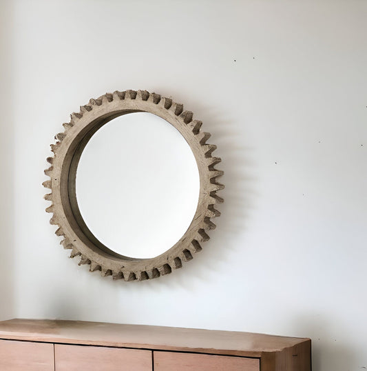 35" Round Natural Wood Frame Wall Mirror - Homeroots