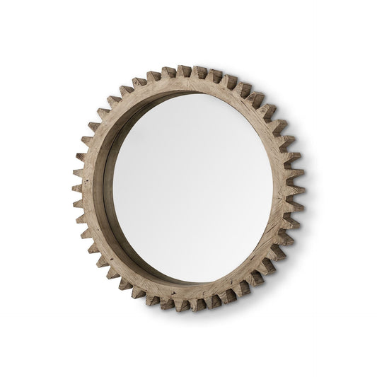 35" Round Natural Wood Frame Wall Mirror - Homeroots