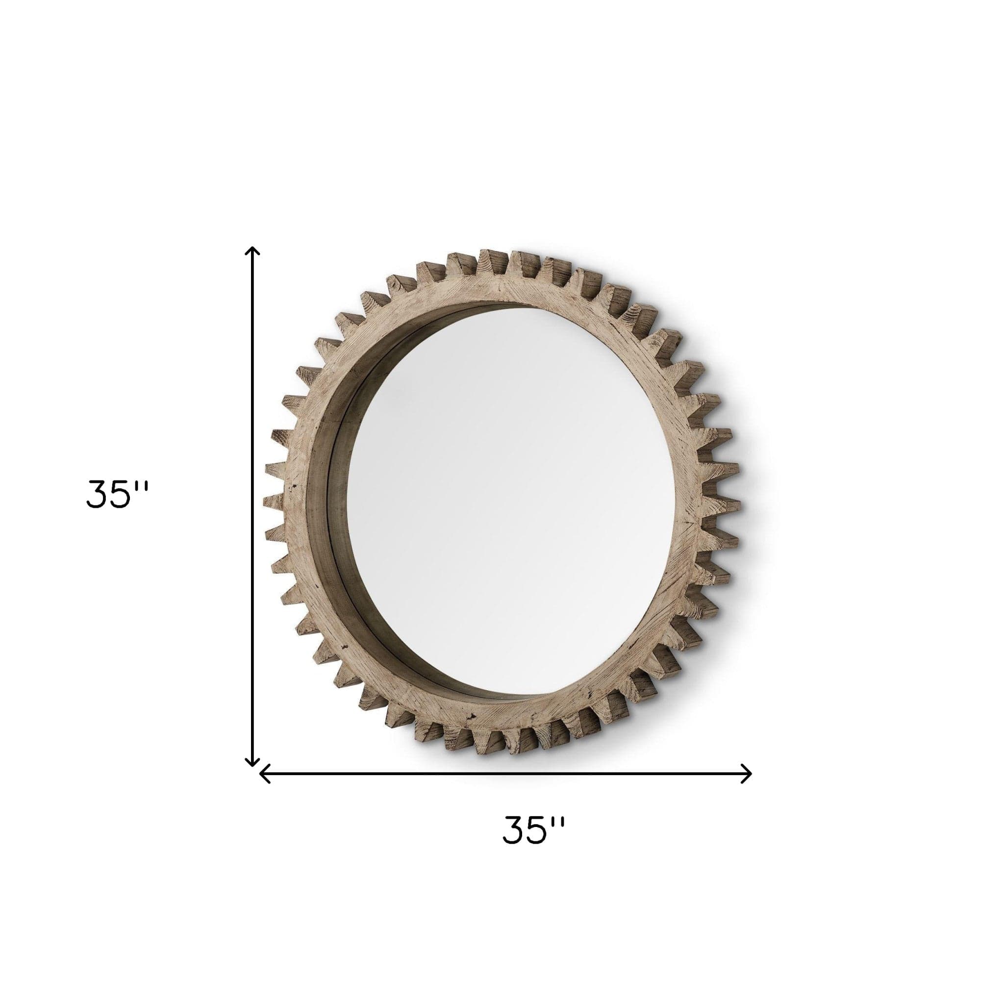35" Round Natural Wood Frame Wall Mirror - Homeroots