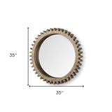 35" Round Natural Wood Frame Wall Mirror - Homeroots