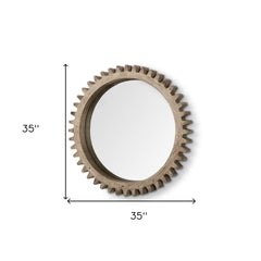 35" Round Natural Wood Frame Wall Mirror - Homeroots