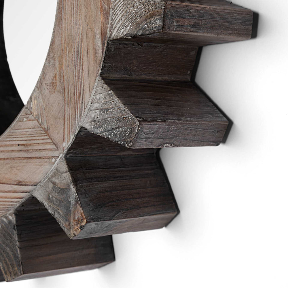 Cog 17" Round Natural Wood Frame Wall Mirror - Homeroots - Flyclothing LLC