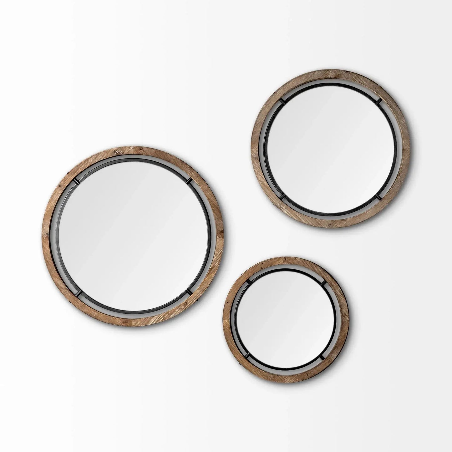 24" Brown Wood And Black Metal Double Frame Wall Mirror - Homeroots - Flyclothing LLC