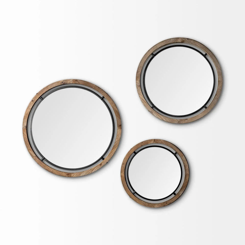 24" Brown Wood And Black Metal Double Frame Wall Mirror - Homeroots - Flyclothing LLC