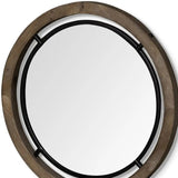 24" Brown Wood And Black Metal Double Frame Wall Mirror - Homeroots - Flyclothing LLC