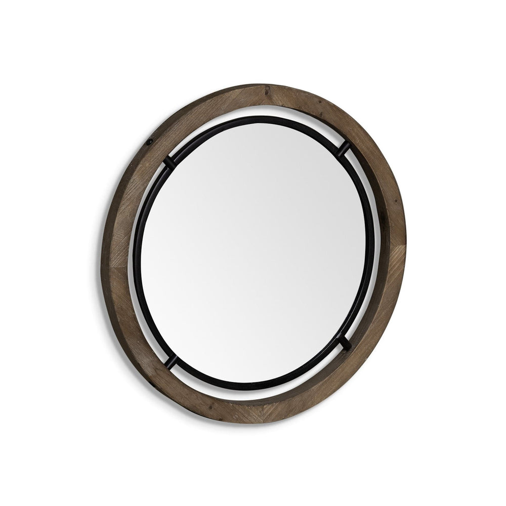 24" Brown Wood And Black Metal Double Frame Wall Mirror - Homeroots - Flyclothing LLC