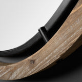 28" Brown Wood And Black Metal Round Framed Accent Mirror - Homeroots - Flyclothing LLC
