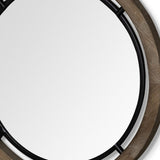28" Brown Wood And Black Metal Round Framed Accent Mirror - Homeroots - Flyclothing LLC