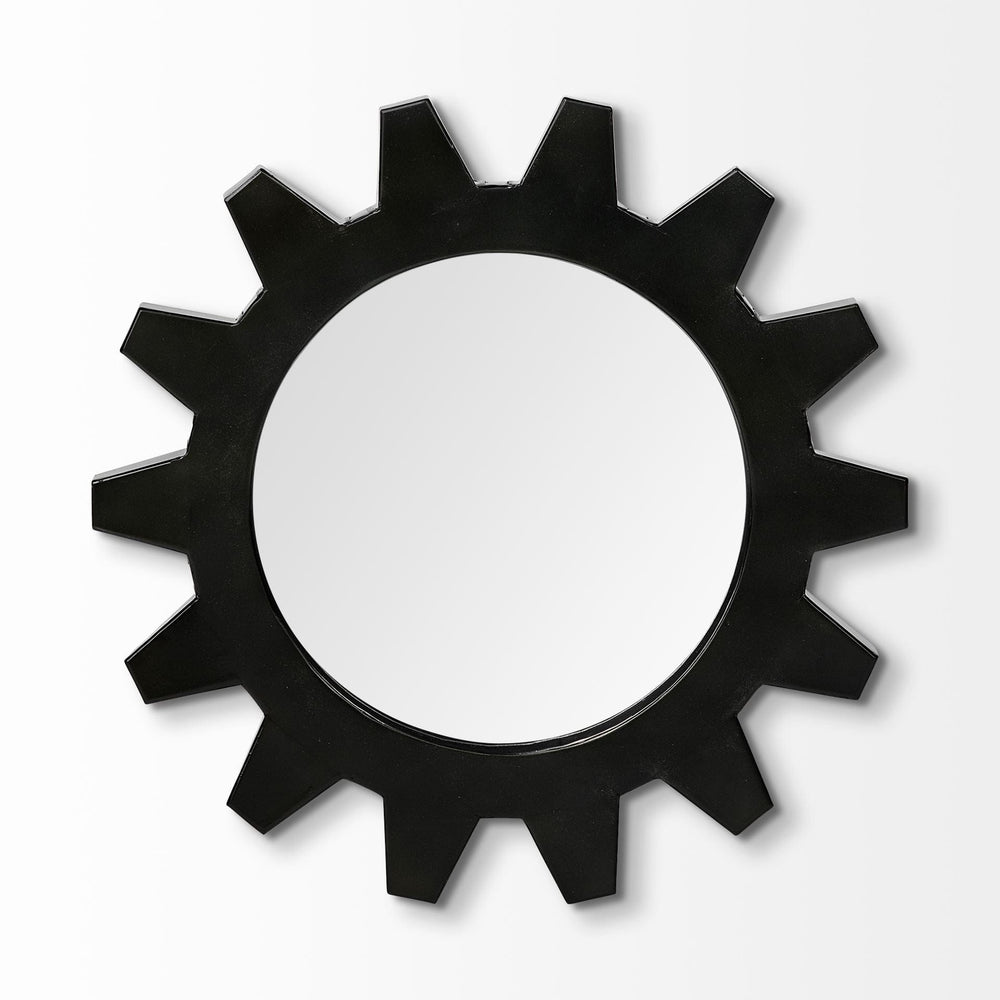 Cog 17" Round Black Metal Frame Wall Mirror - Homeroots - Flyclothing LLC