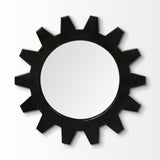 Cog 17" Round Black Metal Frame Wall Mirror - Homeroots