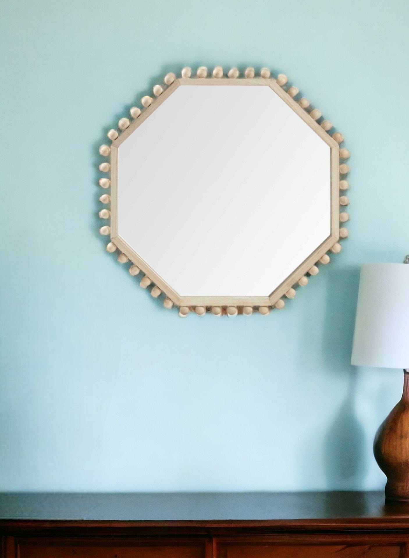32" Octagon Natural Wood Frame Wall Mirror - Homeroots - Flyclothing LLC