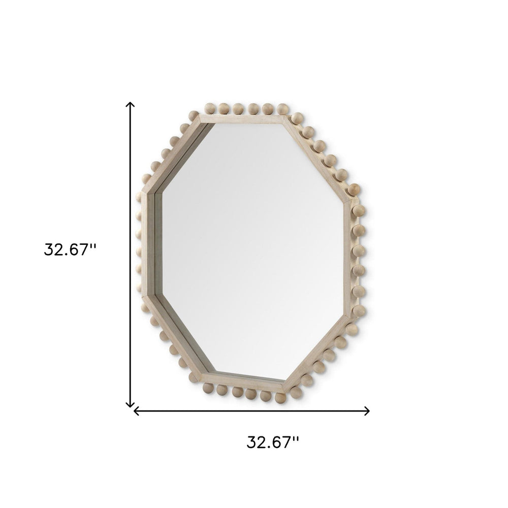 32" Octagon Natural Wood Frame Wall Mirror - Homeroots - Flyclothing LLC