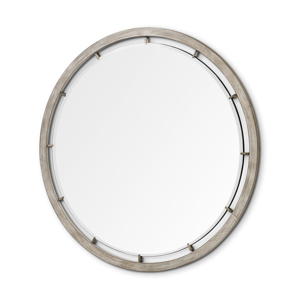 54" Brown Wood and Metal Round Framed Accent Mirror - Homeroots - Flyclothing LLC