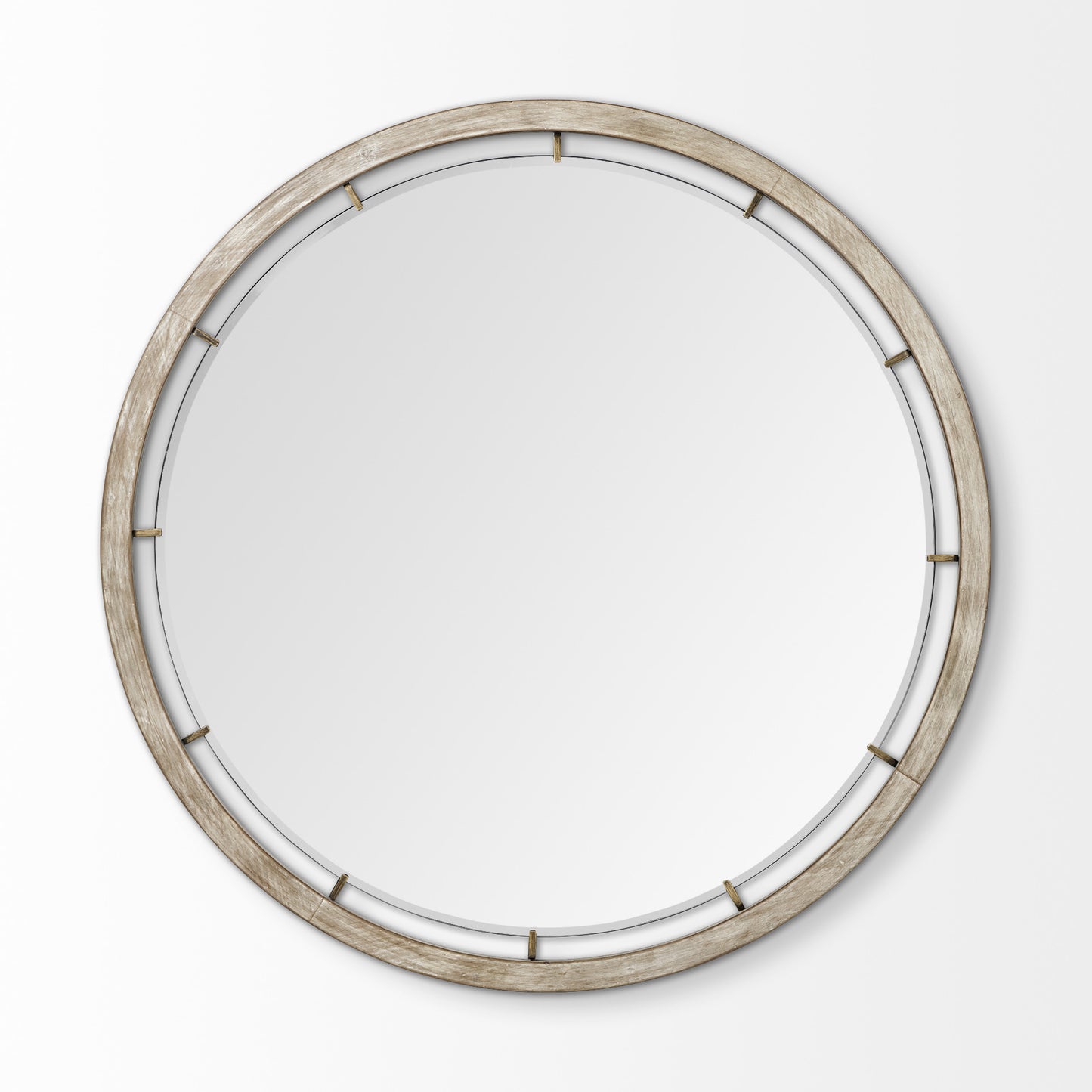 54" Brown Wood and Metal Round Framed Accent Mirror - Homeroots - Flyclothing LLC