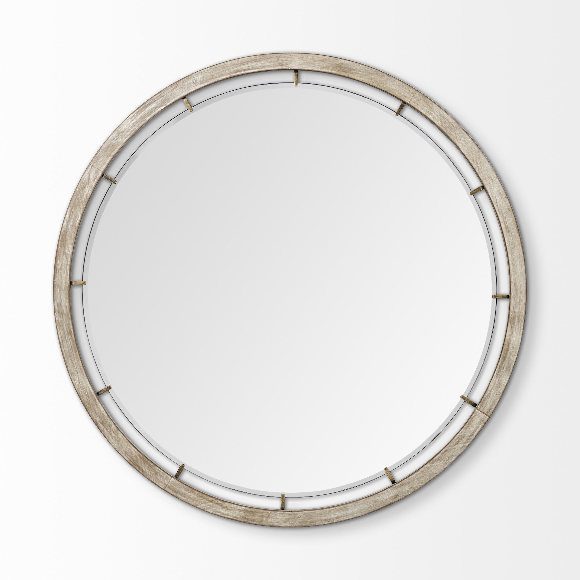 54" Brown Wood and Metal Round Framed Accent Mirror - Homeroots - Flyclothing LLC