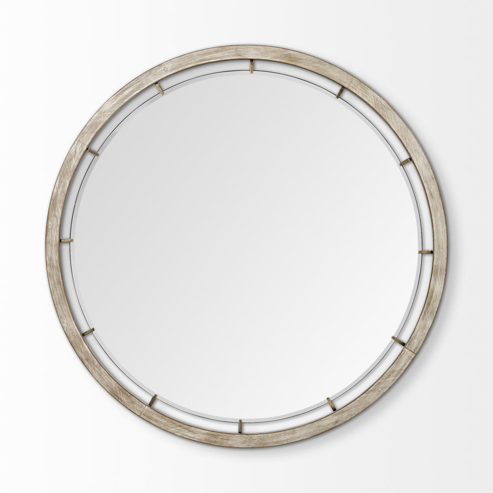 54" Brown Wood and Metal Round Framed Accent Mirror - Homeroots - Flyclothing LLC