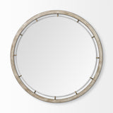 54" Brown Wood and Metal Round Framed Accent Mirror - Homeroots
