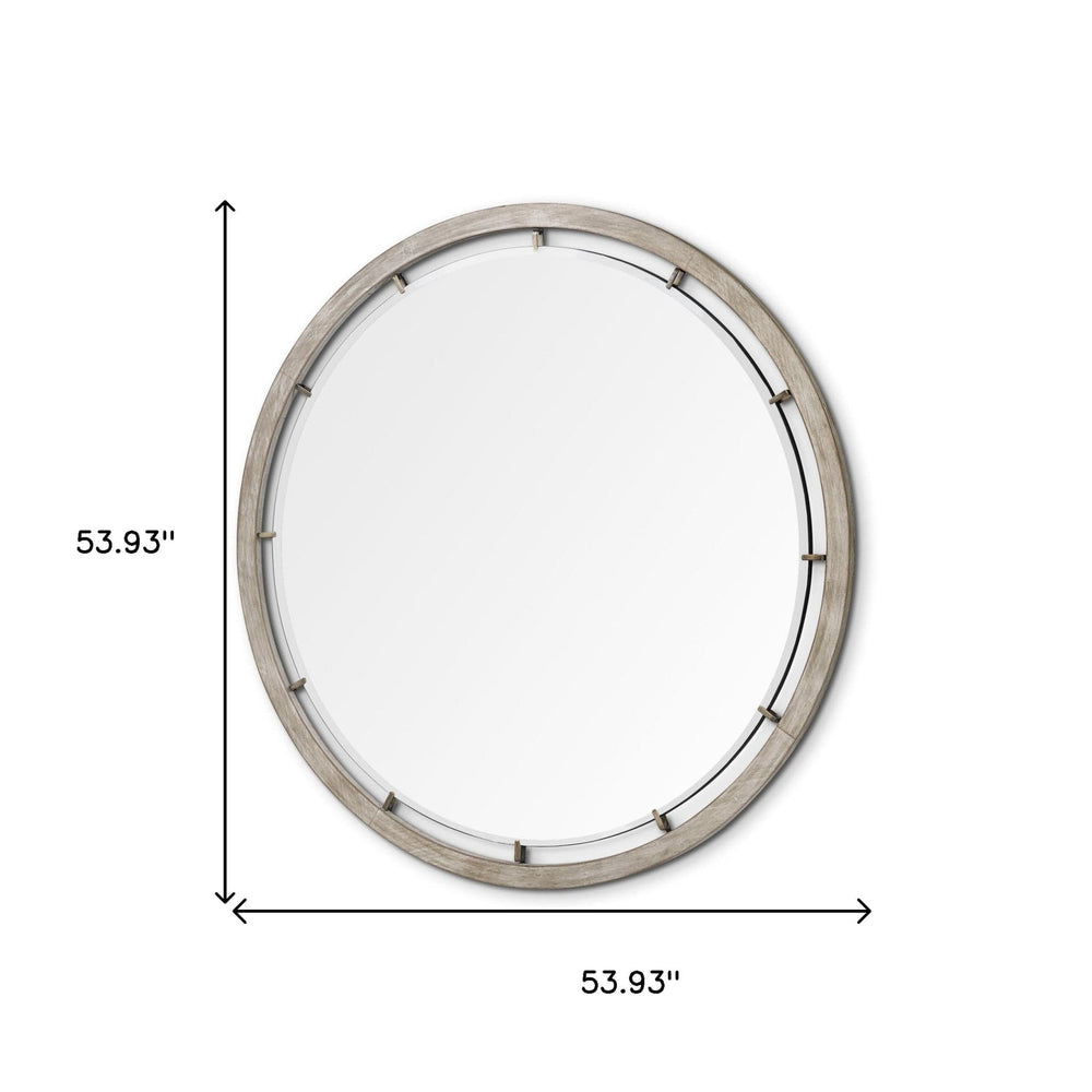 54" Brown Wood and Metal Round Framed Accent Mirror - Homeroots - Flyclothing LLC