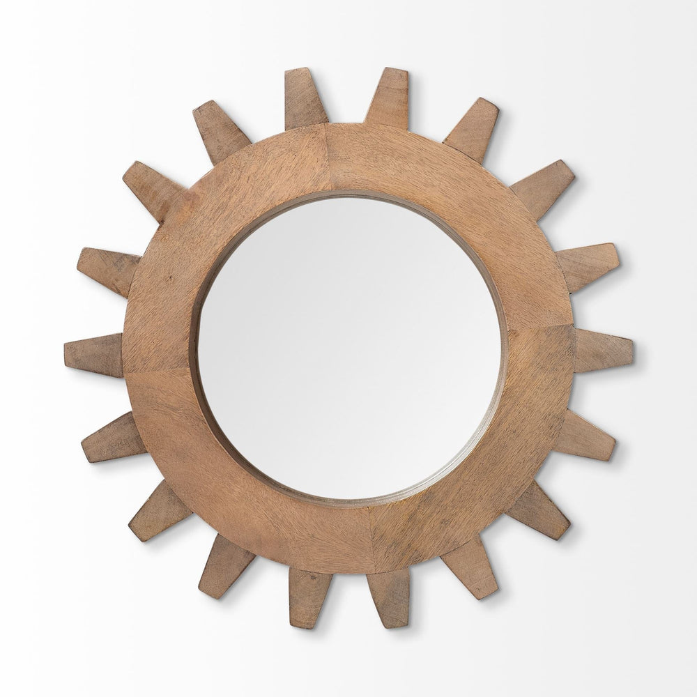 Cog 17" Round Walnut Finish Frame Wall Mirror - Homeroots - Flyclothing LLC