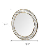 42" Round Gold Metal Frame Wall Mirror With White Wood Beads - Homeroots - Flyclothing LLC