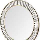 42" Round Gold Metal Frame Wall Mirror With White Wood Beads - Homeroots - Flyclothing LLC