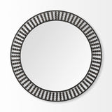42" Round Black Metal Frame Wall Mirror With Wood Beads - Homeroots