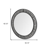 42" Round Black Metal Frame Wall Mirror With Wood Beads - Homeroots - Flyclothing LLC