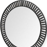 42" Round Black Metal Frame Wall Mirror With Wood Beads - Homeroots - Flyclothing LLC