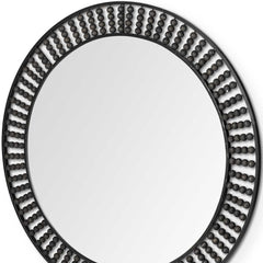 42" Round Black Metal Frame Wall Mirror With Wood Beads