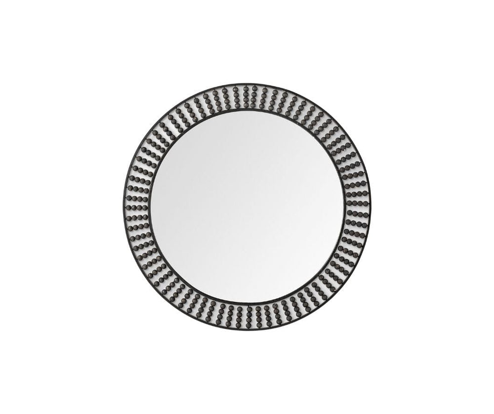 42" Round Black Metal Frame Wall Mirror With Wood Beads - Homeroots - Flyclothing LLC